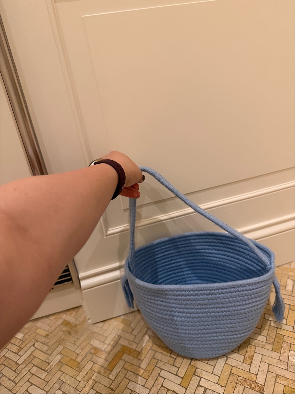 Blue Woven Shoulder Basket Bag